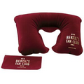 Burgundy Red Inflatable Neck Pillow w/ Velour Type Finish